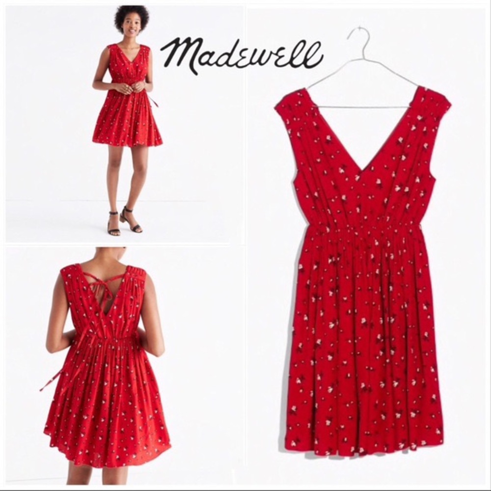 HP🎉 Madewell “Magnolia” Red Sleeveless Tie-Back Sundress